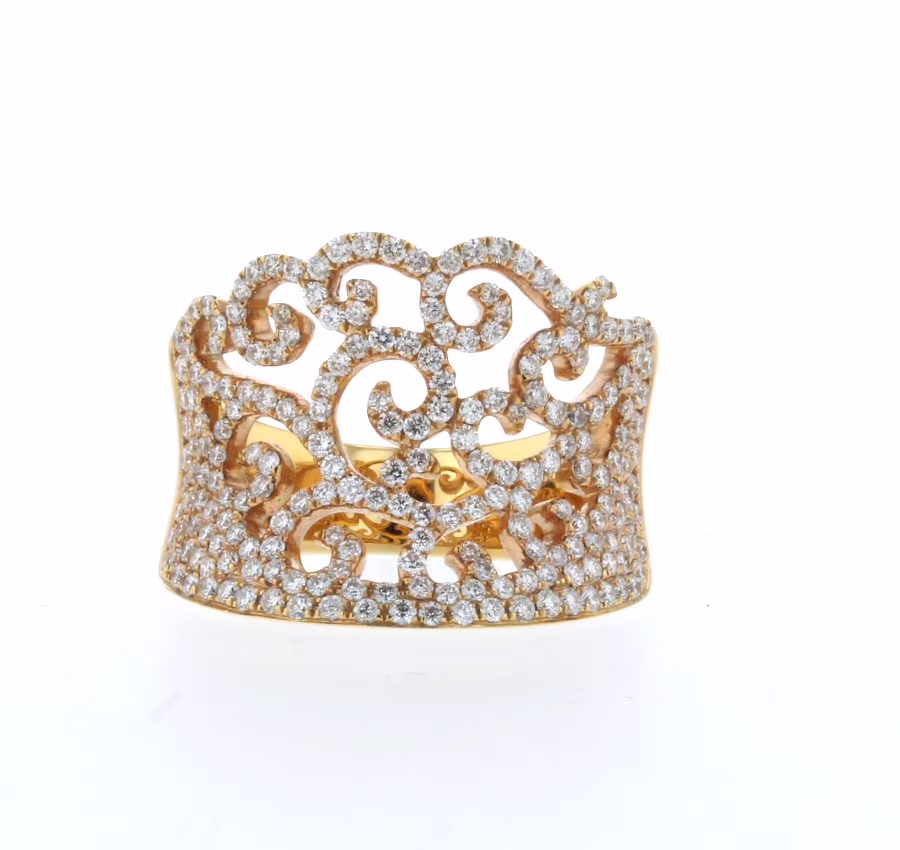 Anillo de oro rosa con diseño en espiral y diamantes para coleccionistas de joyas.