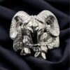 Sterling silver ram's head ring with detailed horns, crafted for unique jewelry lovers.
