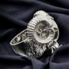 Sterling silver custom-designed ram's head ring for jewelry collectors.