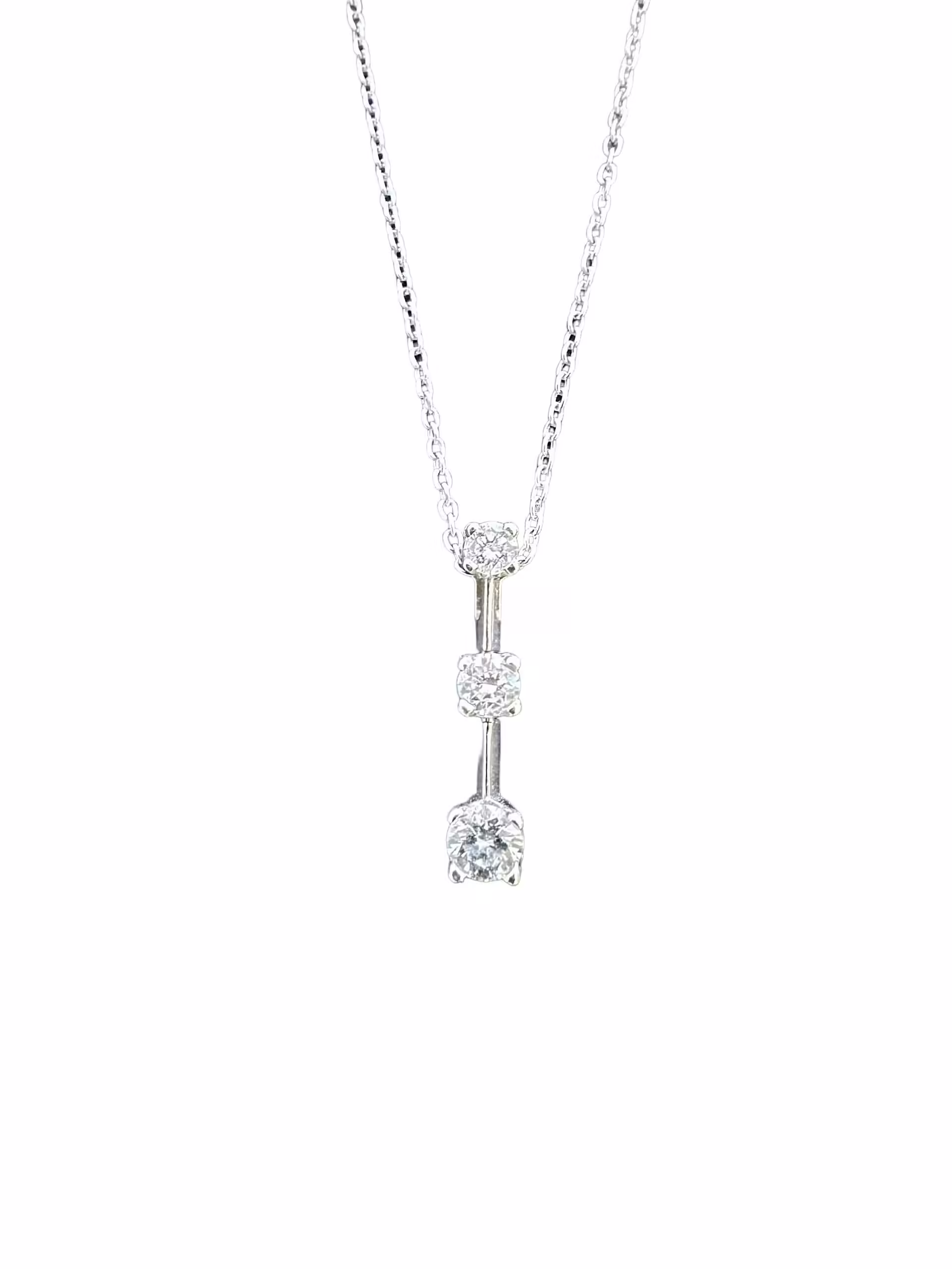 Elegant 3 Diamond Pendant Necklace in Sterling Silver.