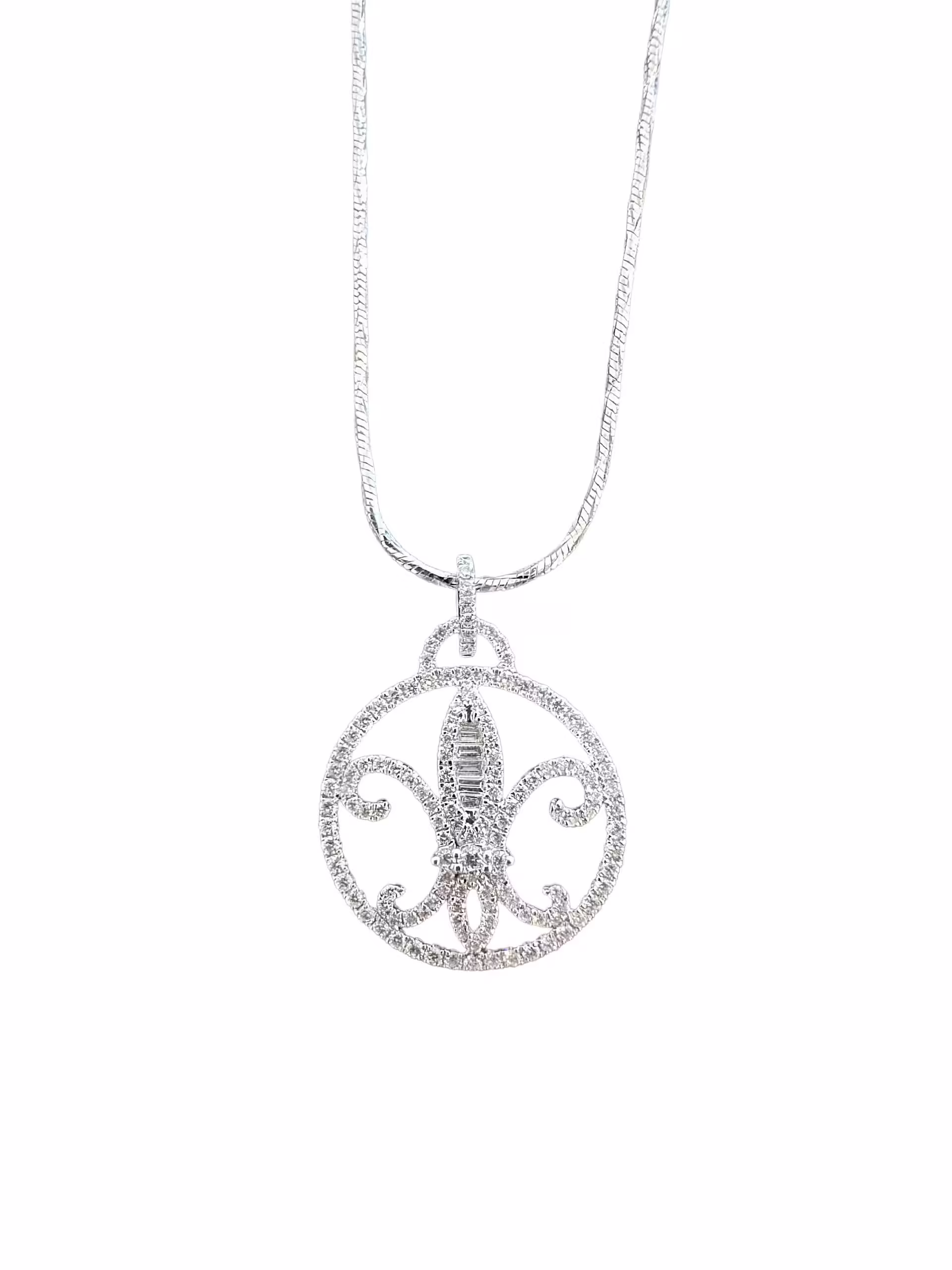 Elegant diamond pendant necklace featuring a detailed, swirling design and shimmering stones, perfec.