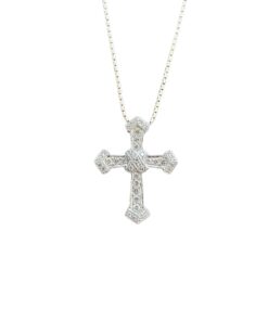 Elegant diamond cross pendant on a silver chain, perfect for religious or stylish jewelry.