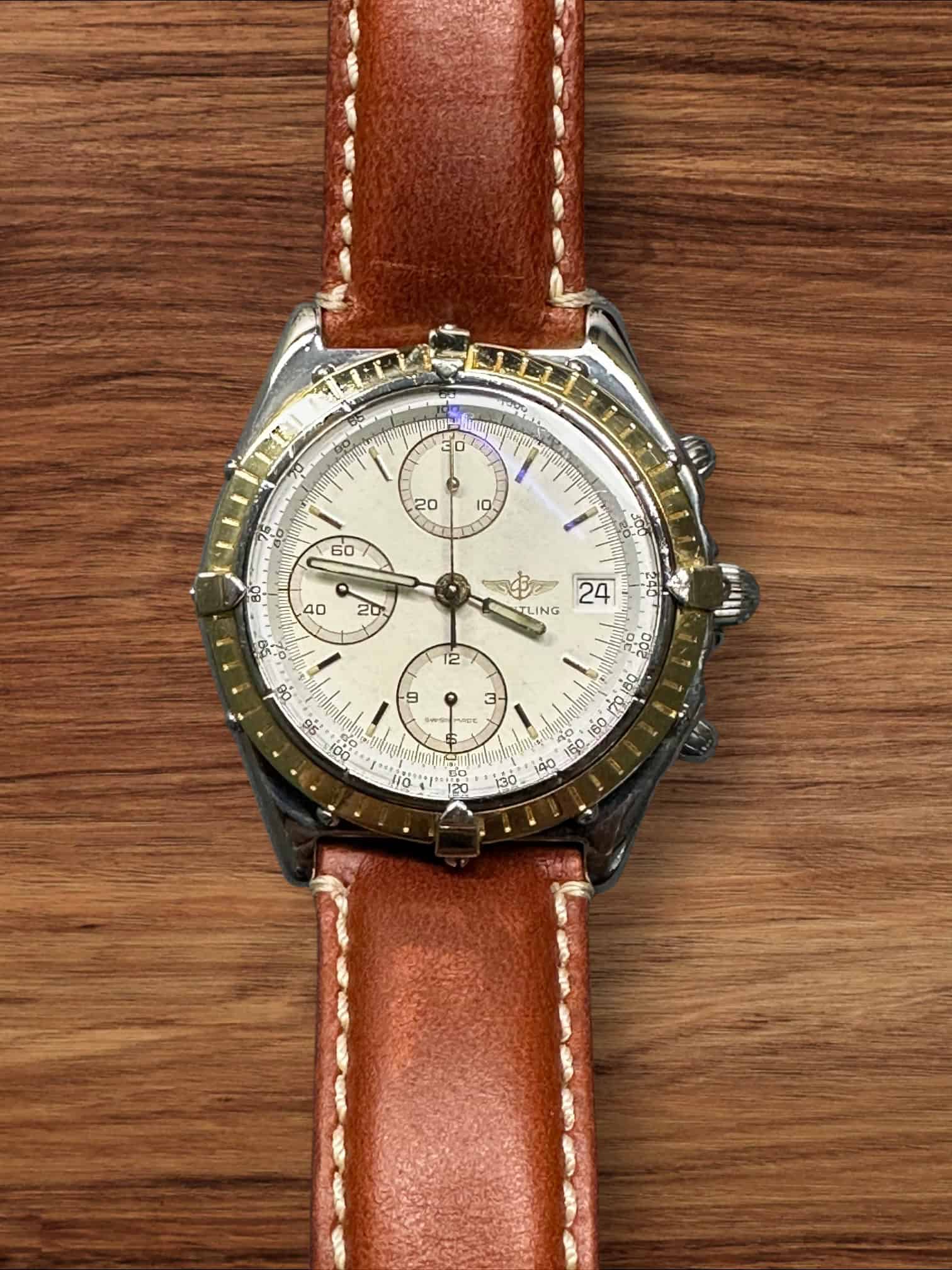 Breitling Series Speciale chronograph watch with leather strap and detailed dial.