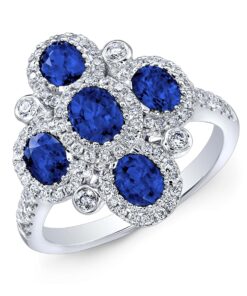 NATURAL COLOR WHITE GOLD FASHION SAPPHIRE FLOWER DIAMOND RING