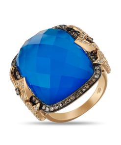 14K Rose Gold Blue Agate Diamond Ring