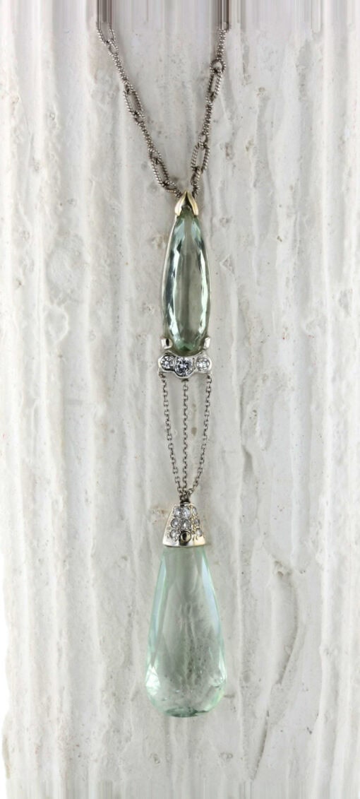 14K Green Amethyst and Diamond Pendant